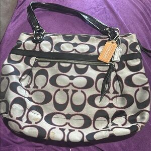 Coach Black and Gray Signature Shoulder Bag